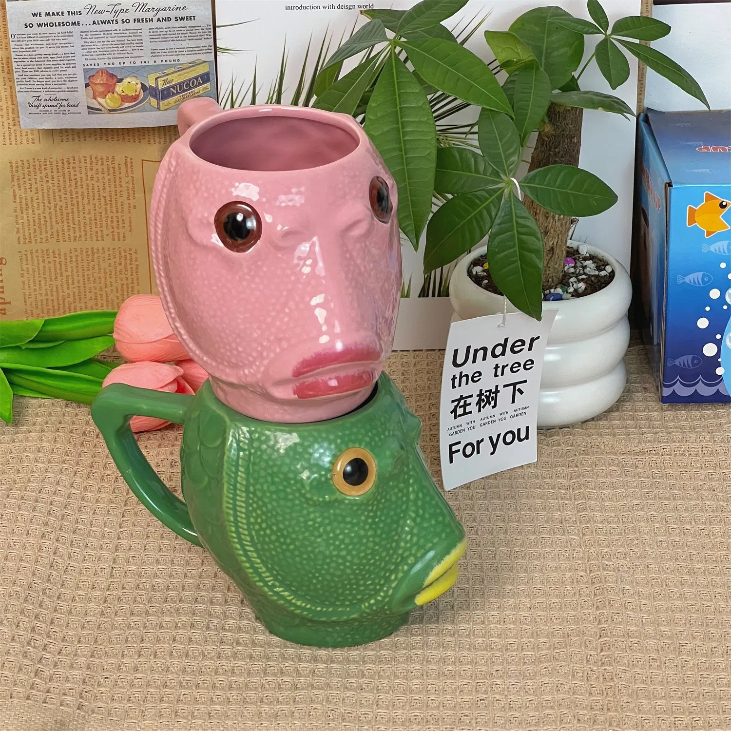 Керамическая кружка Funny Creative Greenhead Pinkheda Fish