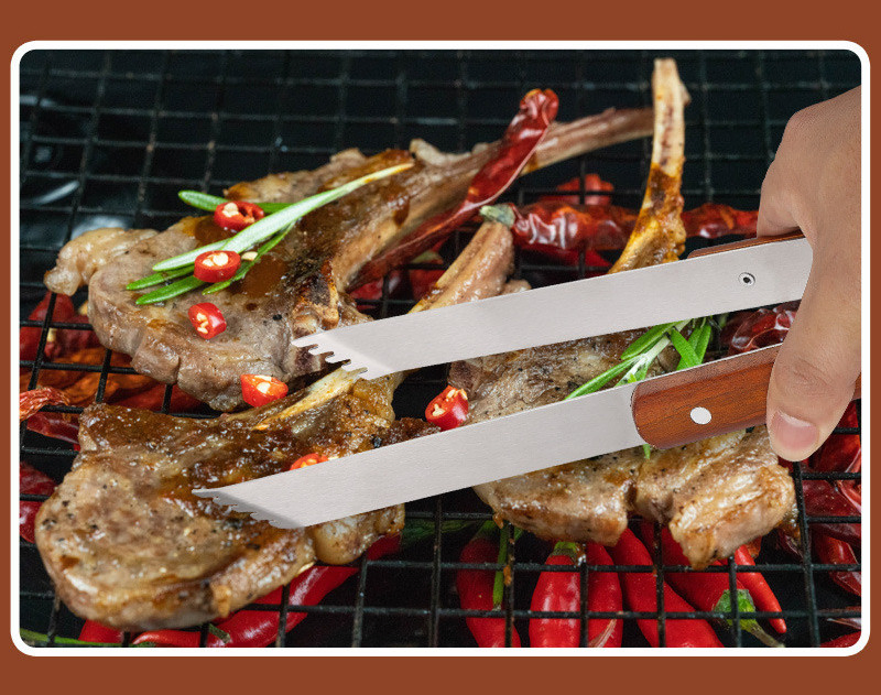 4PCS Wooden Handle BBQ Tools Set Stainless Steel Grilling Accessories