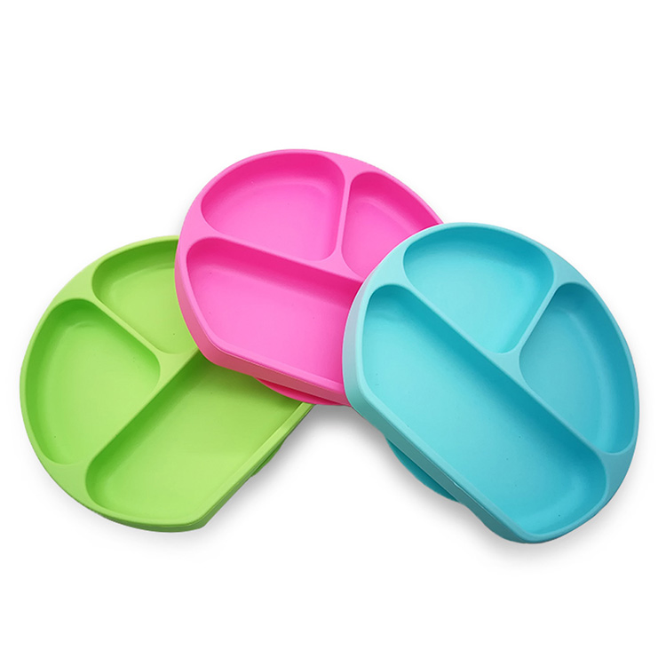 Silicone Plate Toddler Divided Feeding Dishes BPA Free First Stage Unbreakable Silicone Strong Suction Plates