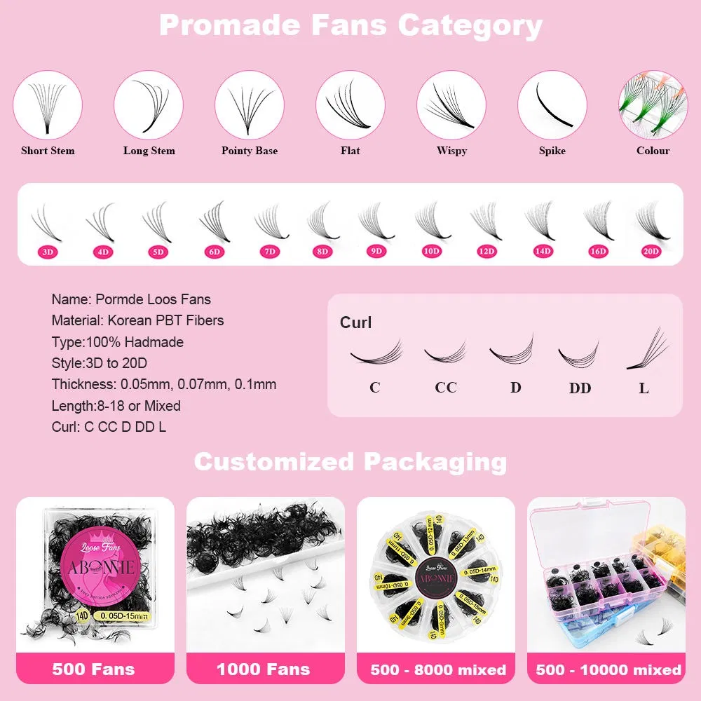 Loose Premade Lash Fans 500 PRO Made Fans Eyelash Extensions