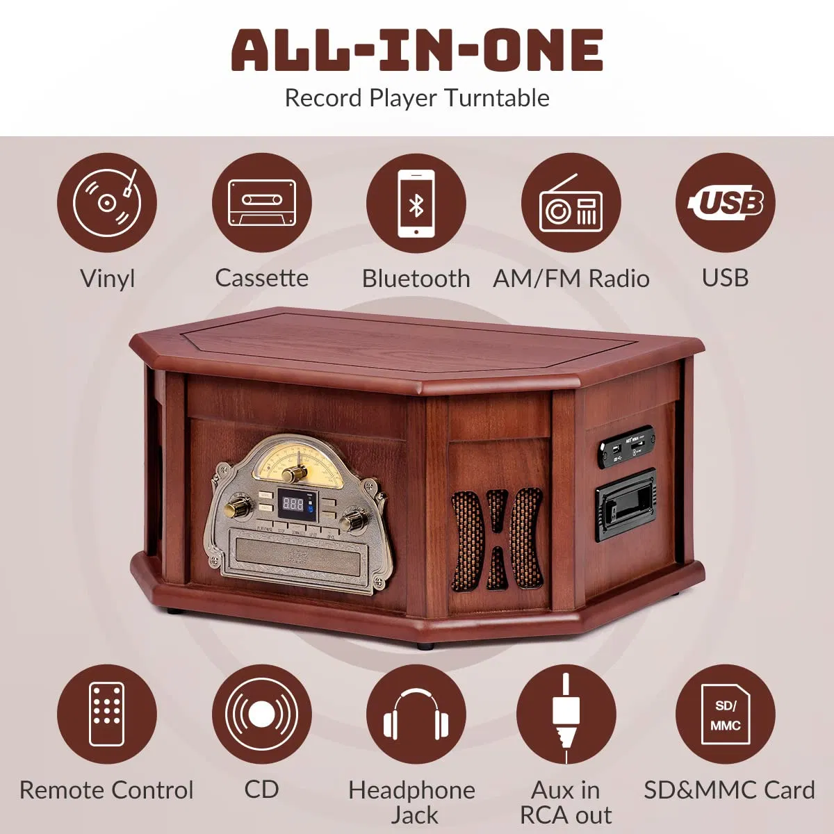 Винтажный проигрыватель винила Cp65 с USB/SD и FM-радио