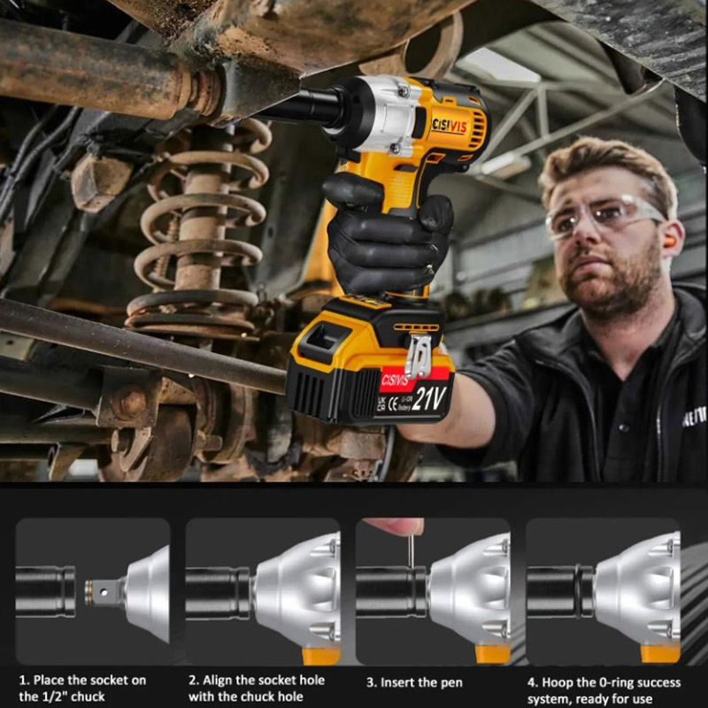 21V Brushless Cordless Electric Impact Wrench Set 280n·M 650W with 2 Batteries, 4 Sockets, Hex Bit, Carry Case & Accessories