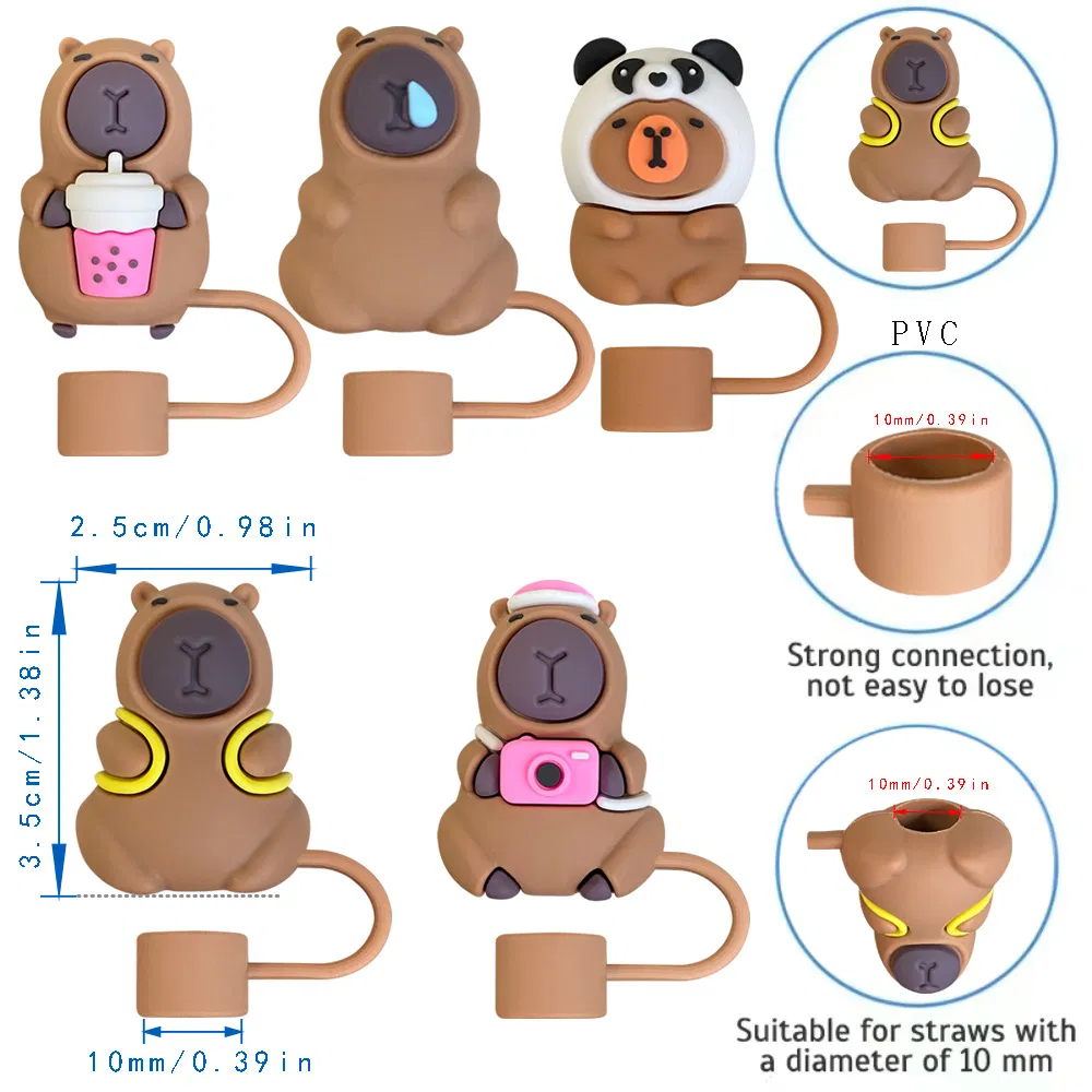 Emotionally Stable Capybara Straw Cap 10mm Premium Straw Cover Dustproof Temu Amazon Bestseller