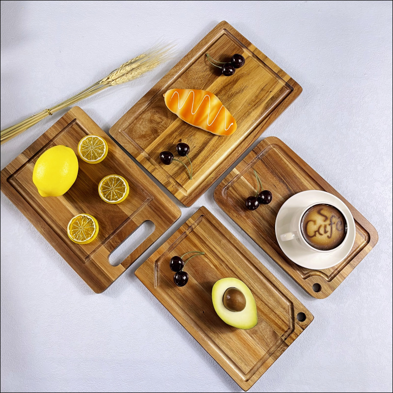 Multifunctional Rectangle Acacia Walnut Wooden Chopping Board Bread Cutting Board Chopping Blocks