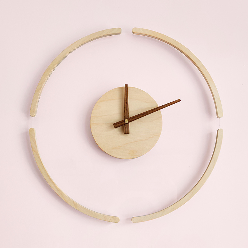 Creative Transparent Suspended Wall Clock Nordic Simple Wooden Clock