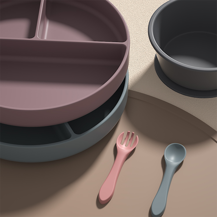 Kids Toddlers Eating Set Suction Silicone Baby Feeding Set Dinner Tableware Baby Bowl Plates with Spoon and Fork