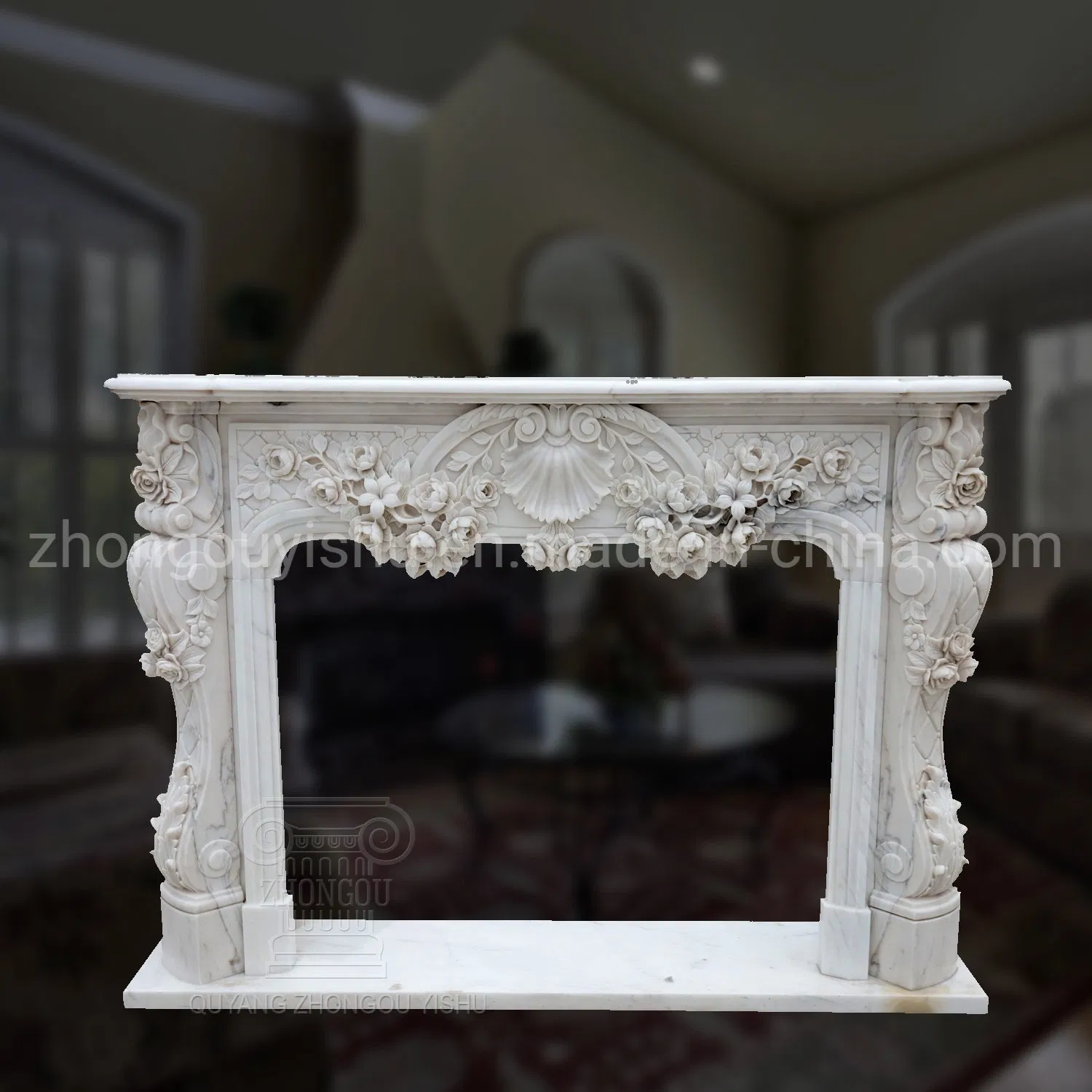 Simple Design Marble Fireplace with Great Hand-Carved Quality and Fine Craftsmanship