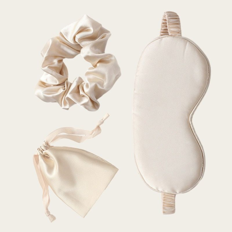 Silky Satin Silk Beauty Sleep Set|Soft Sleeping Eye Mask with Hair Scrunchie Headband Pouch Gift