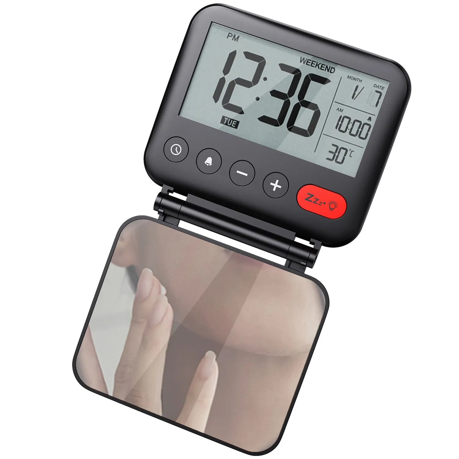 Portable Folding Vanity Mirror with Stand, Large Mirror Clock