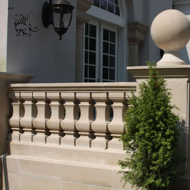 Factory Custom Outdoor French Villa Balcony Railing Design White Marble Roman Balusters Handrail
