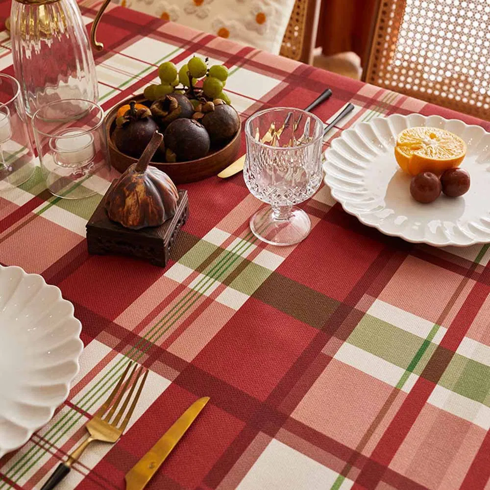 Festive Red Plaid New Year Tablecloth