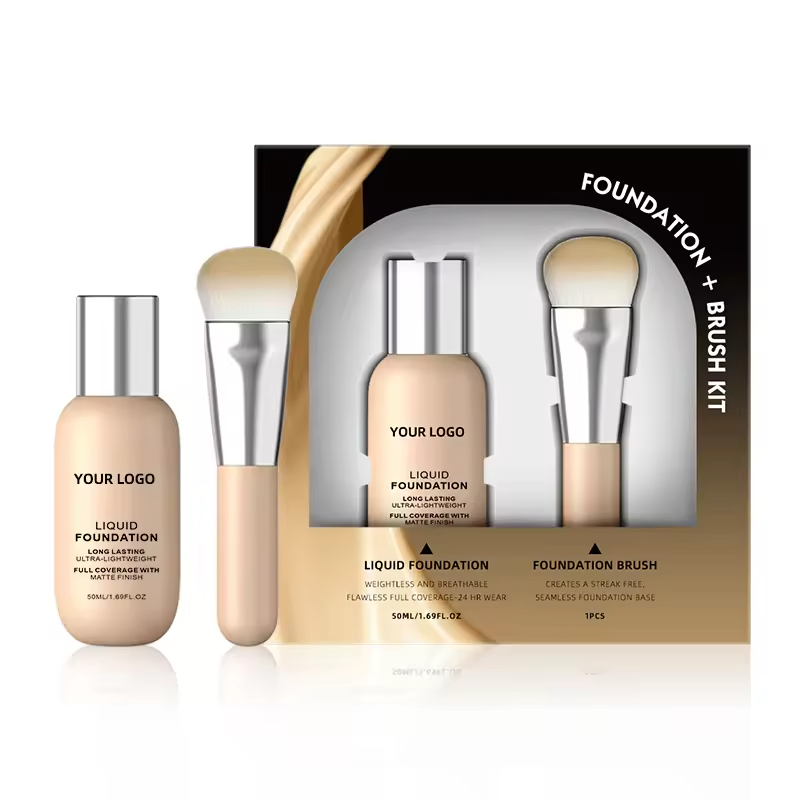 Cosmetics OEM Makeup Set Foundation and Foundation Brush 2 in 1 Set Private Label Liquid Foundation Professional Makeup Manufacturers