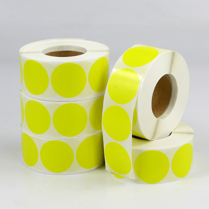 Colorful Fluorescent Yellow Circular Round DOT Label Coated Paper Self Adhesive Label