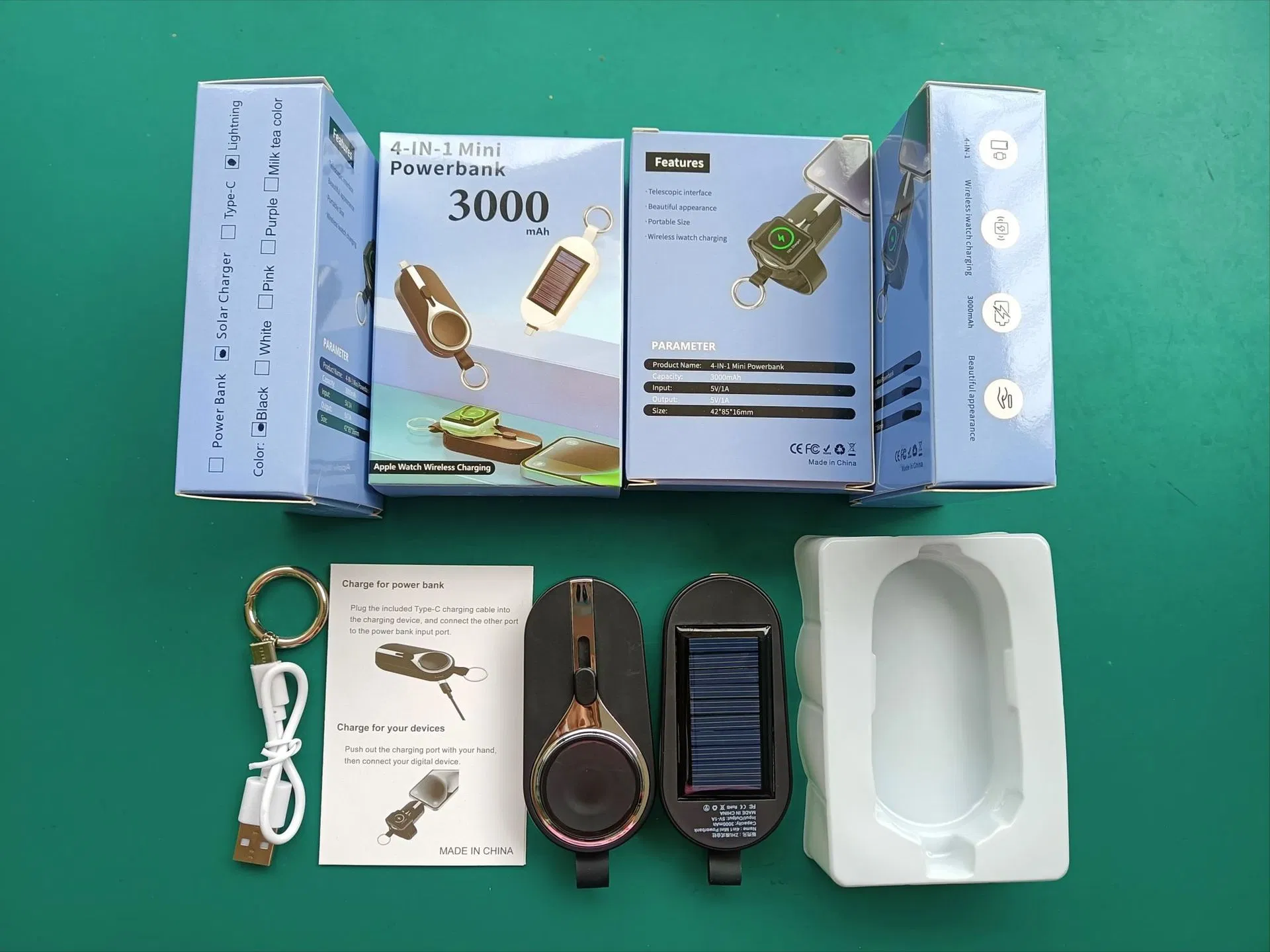 Solar Power Bank Watch Emergency Power Bank Cross-Border Mini Solar Power with Plug Keychain