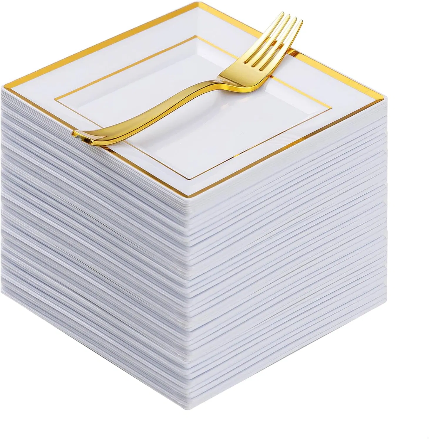 Elegant Gold Square Disposable Dessert Plates for Parties