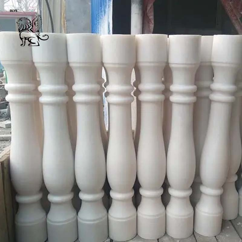 French Balcony Natural Stone Staircase Railing White Marble Interior Stair Baluster Handrail Factory