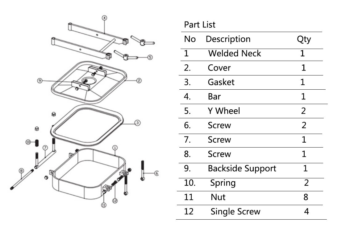 Sanitary Stainless Steel SS304 Square Shape Manhole Cover