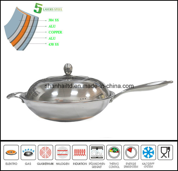 Китайский вок с медным сердечником, 5 слоёв