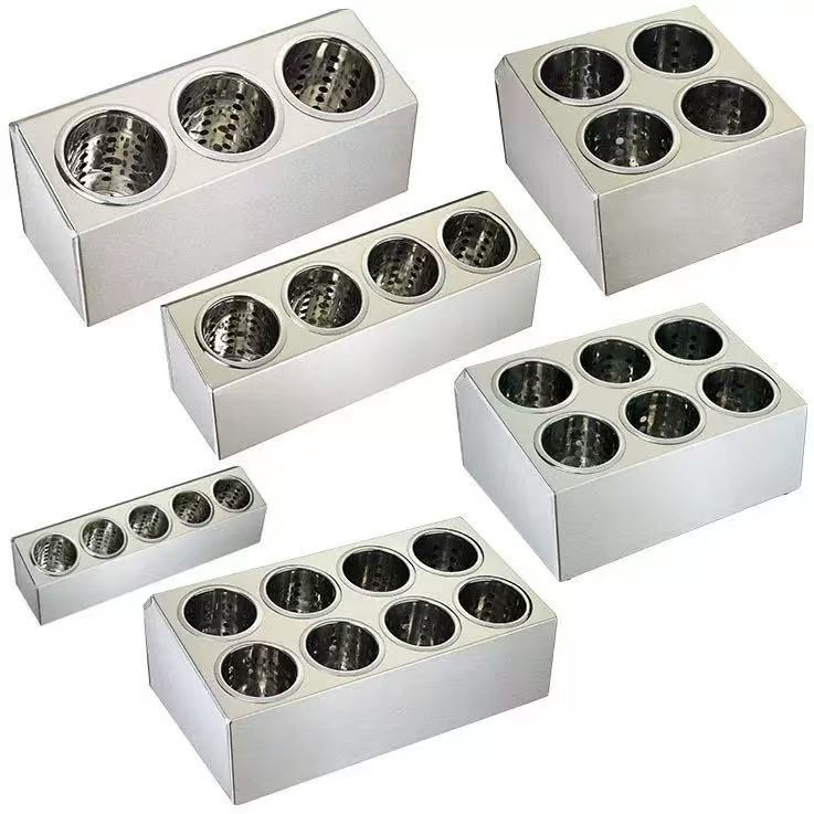 Commercial-Grade Stainless Steel Cutlery Holder in 6 Grids with Handle