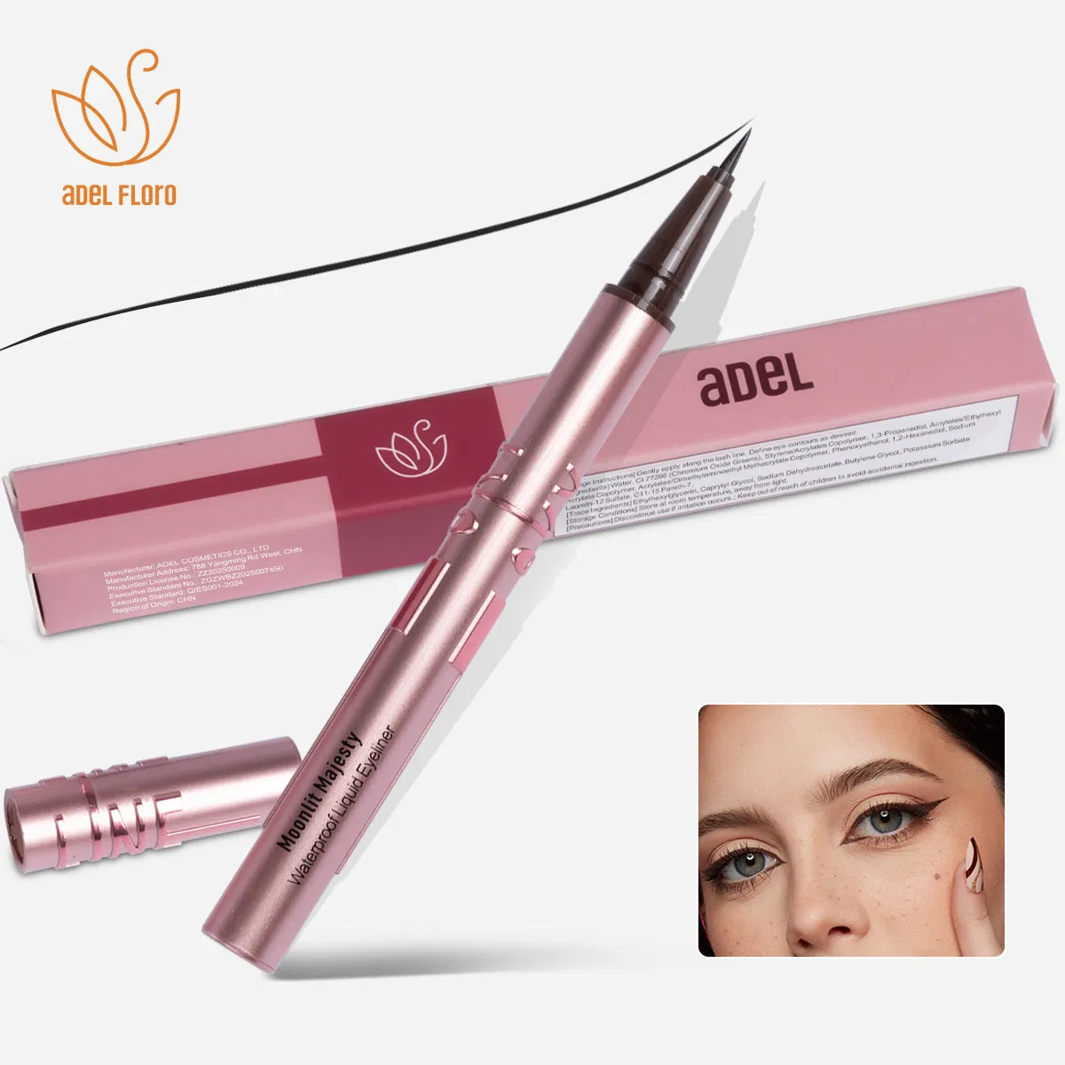 Best Permanent Hypoallergenic Natural Black Waterproof Smudge-Proof Liquid Eyeliner Soft-Bristle Brush Head