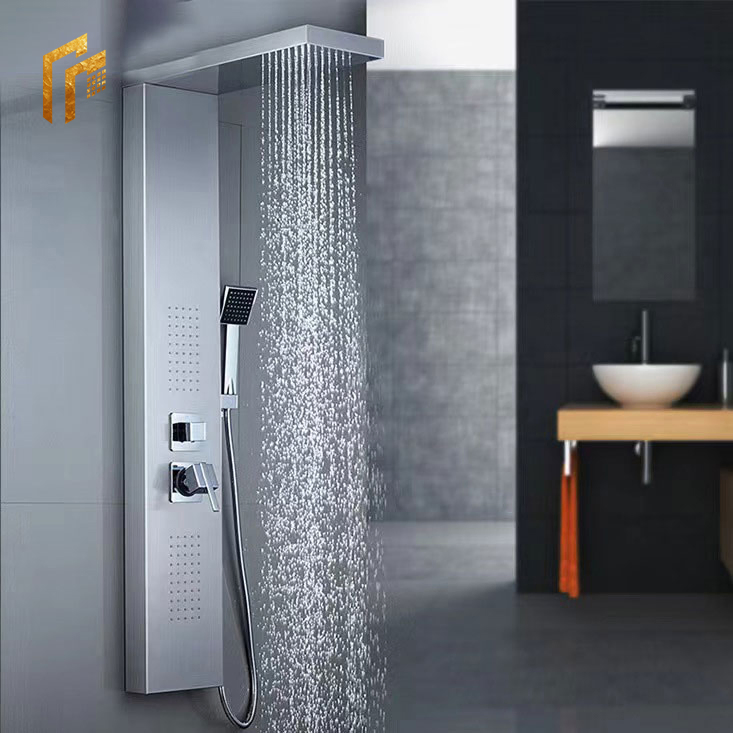 Factory Direct Price Upc Good Price Brushed Satinless Steel Water Waterfall Shower Mixer SPA Panel System Tap Tower with Shower Hose