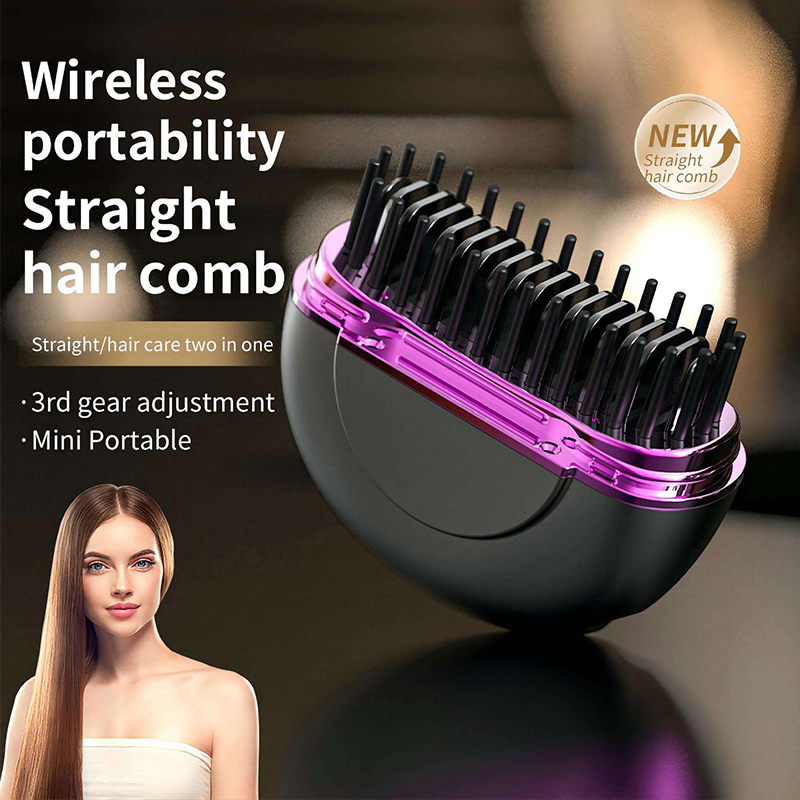Portable Cordless Hair Straightener Brush with 3 Temperature Settings