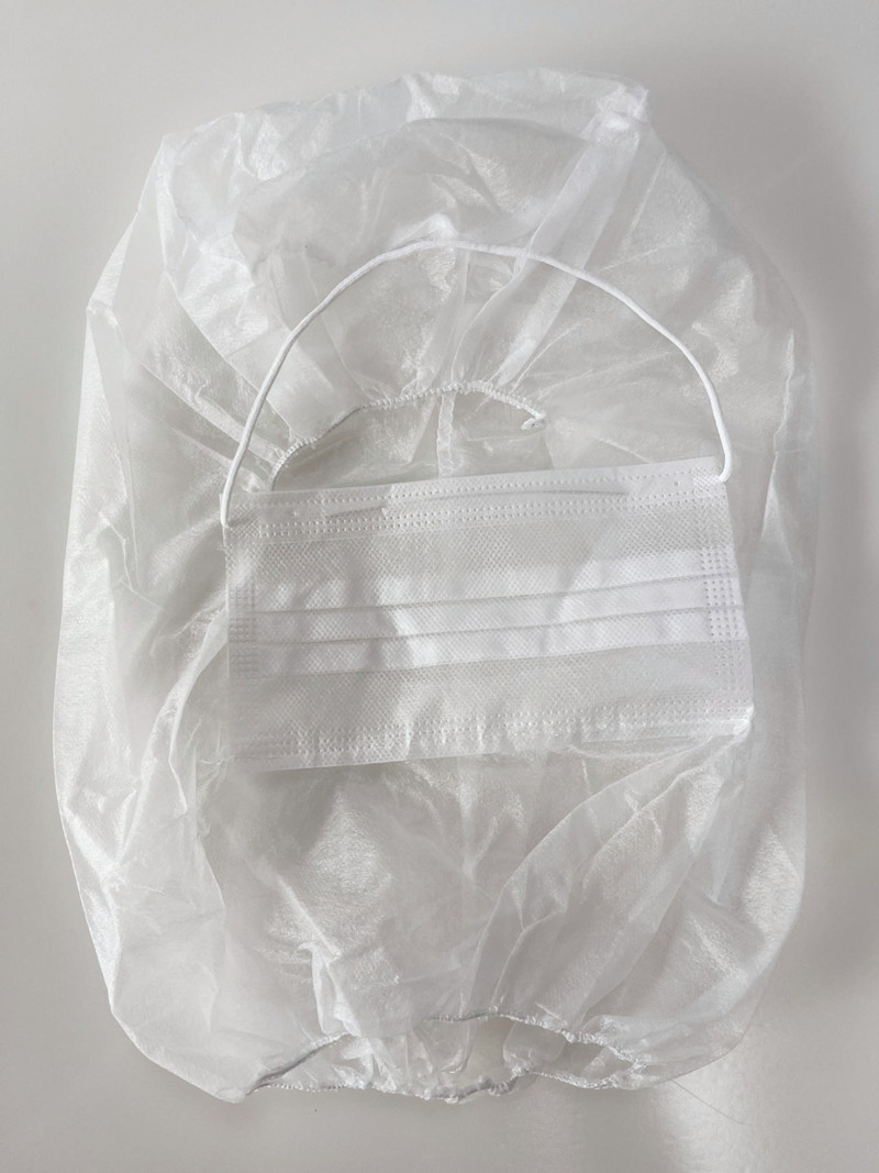 Food Processing Industry Workshop Factory Disposable Non-Woven PP Ninja Astronaut Space Balaclava Cover Head Hood with 2 Ply Face Mask and Elastic Bond