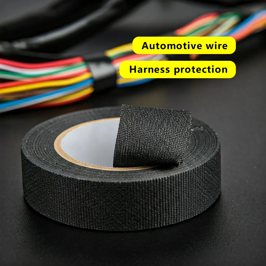 No Residual Black Wire Cable Harness Taping Matte Cotton Wiring Harness Cloth Tape