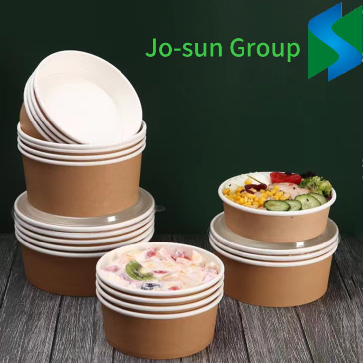 Free Sample Take Away Paper Container Salad Bowls 400 Ml~1500 Ml Disposable Kraft Paper Round Bowl for Food Packaging