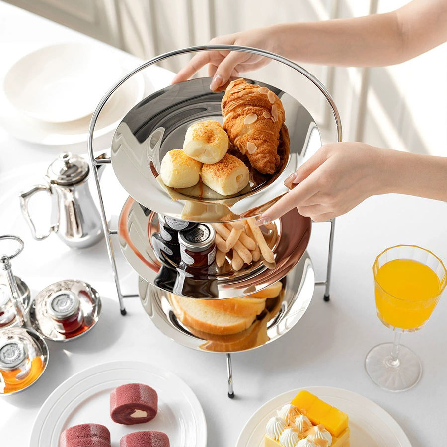 Round 3-Tier Dessert Stand - Stainless Steel Display for Bakeries & Events