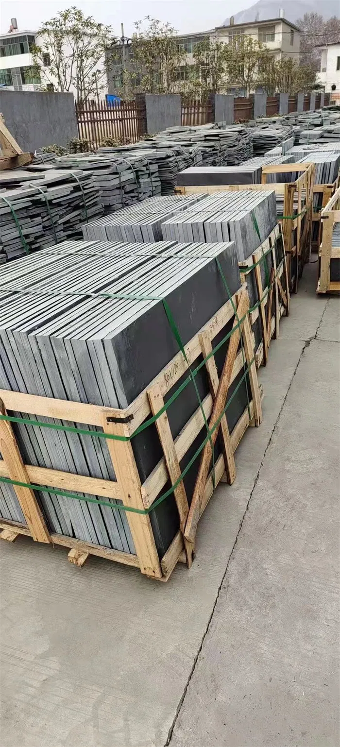 Natural stone polished/honed/flamed black slate floor tiles for outdoor exterior paving decoration