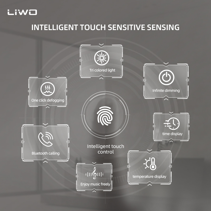 Oval Wall-Mounted LED Mirror with Anti-Fog Bathroom Time Temperature Smart Front and Backlit Light Adjustable Modern cosmetic Makeup Home Decoration Furniture