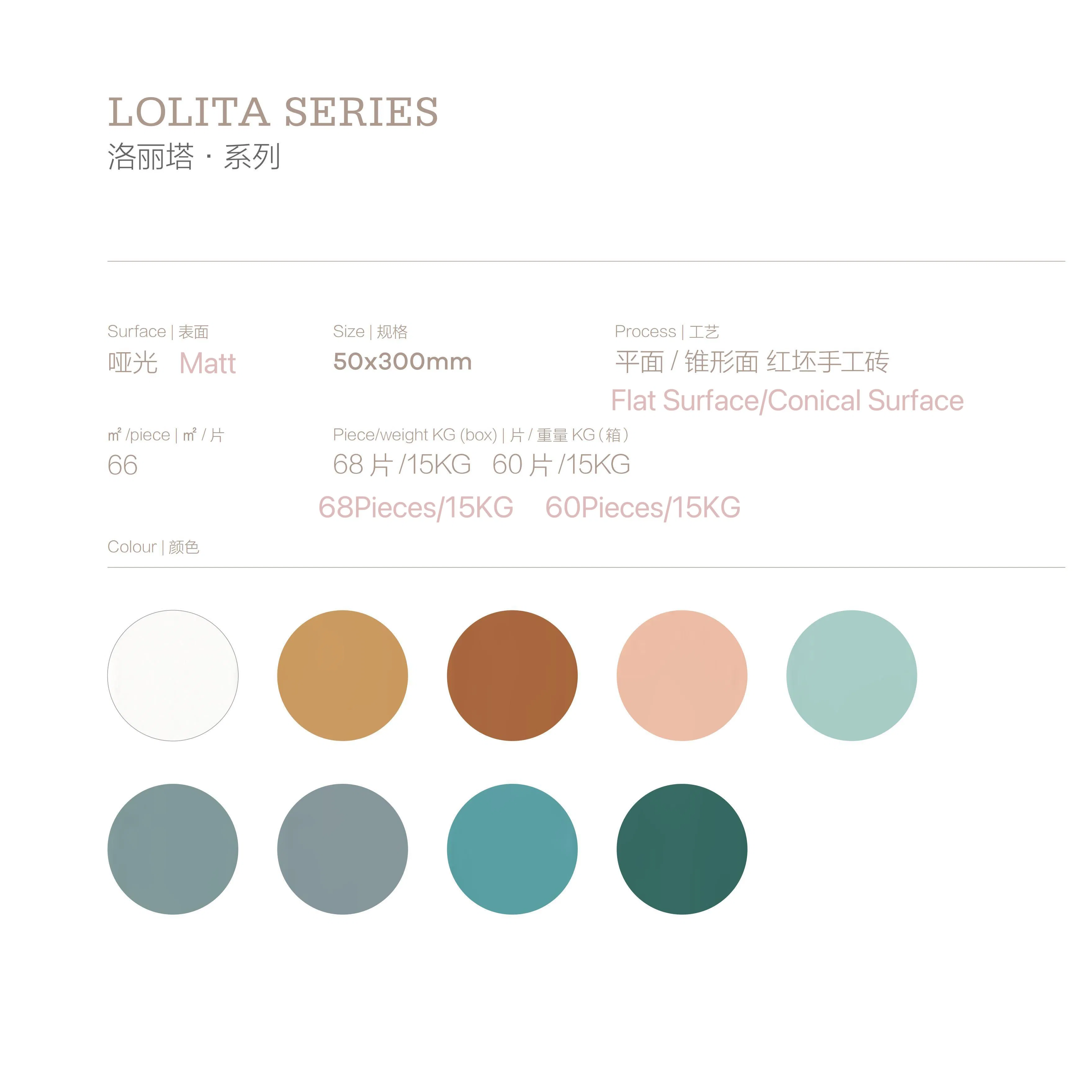 Керамическая плитка Lolita 50x300 мм, матовая, ручная работа