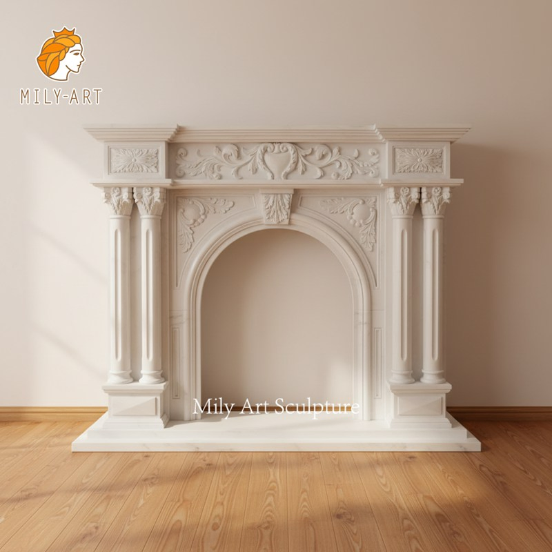 Natural White Marble Carving Fireplace Mantel Surround for Interior Decoration