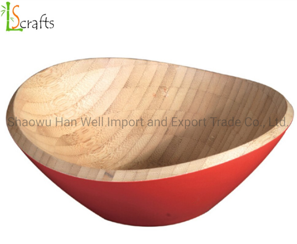 Carbonized Shaped Bamboo Wood Salad Bowls for Mixing Salads