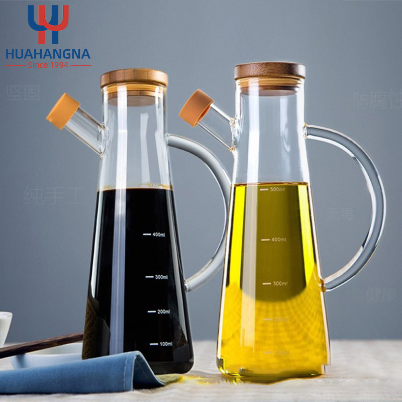 Clear Glass Jar Oil Pot High Borosilicate Glass Oil Bottle with Bamboo Lid