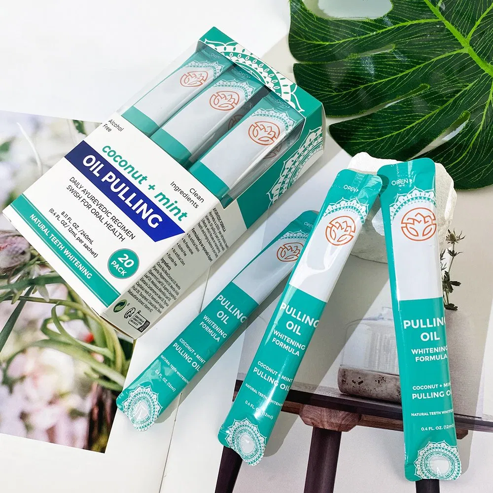 Custom Logo Mouthwash Oil Pulling Sachet 20 PCS Seed Oil Extract Mint Mouth Wash Travel Size