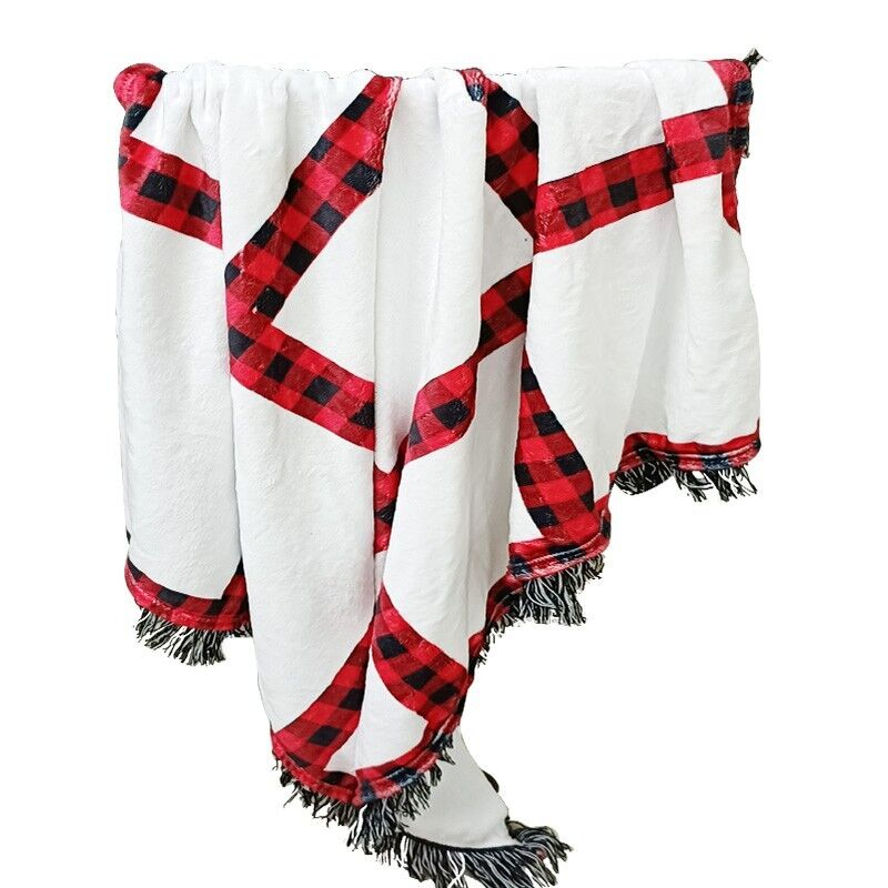 Sublimation Blank Christmas Plaid Tassel Flannel Blanket