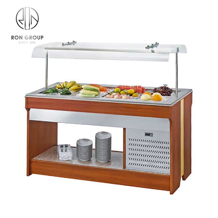 Wholesale Customized Commercial Restaurant Hotel Food Dinner Cutlery Storage Wood Stainless Steel Buffet Table Counter