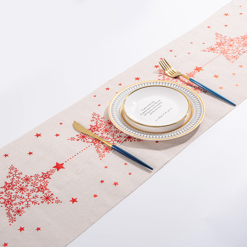 China Good Quality Beautiful Xmas Linen Polyester Cotton Textile Home Party Christmas Decoration Tablecloth Fabric Rolls Shinning Table Runner