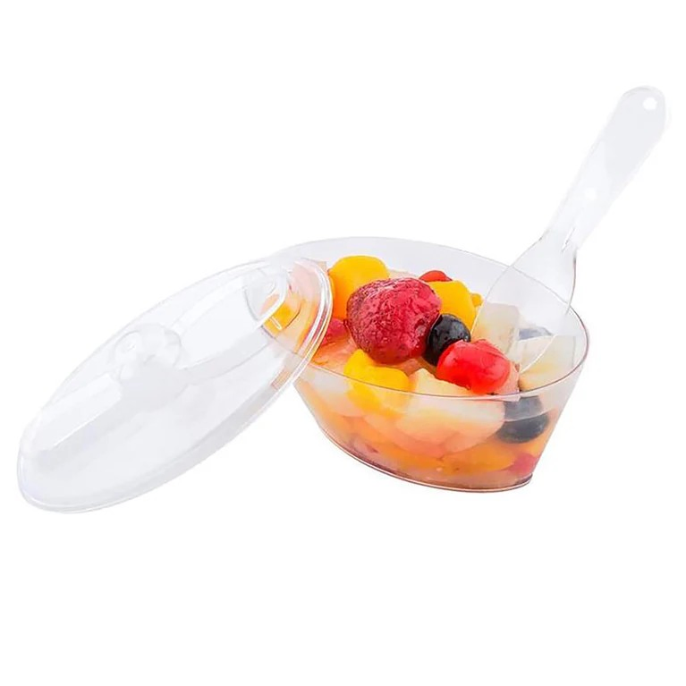 4 Oz Clear Oval Plastic Mini Dessert Cup with Lid and Spoon