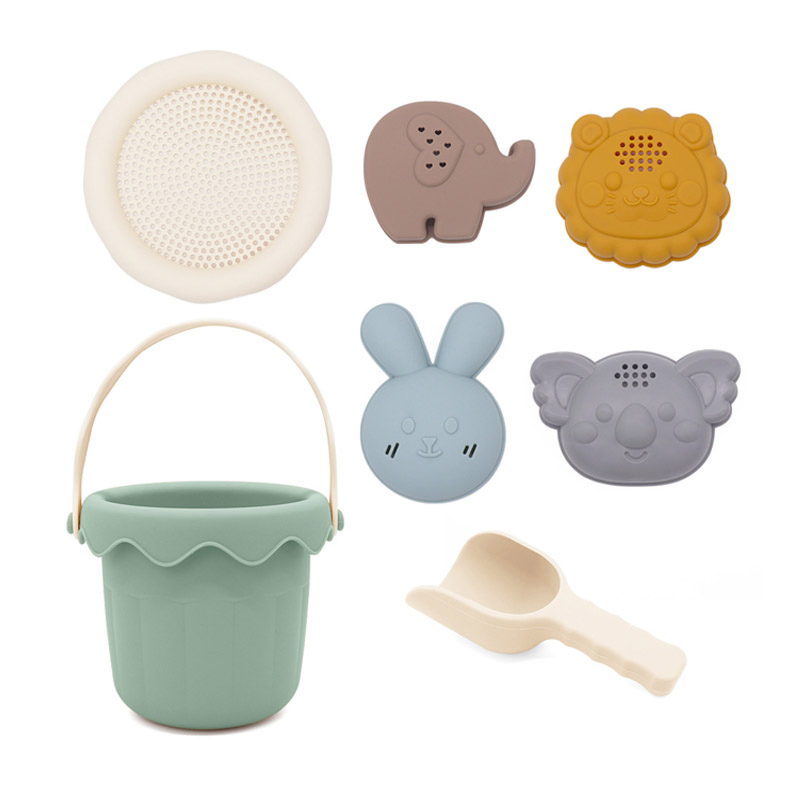Silicone Beach Summer Kids Beach Sand Toys Set Including Bucket and Shovel Set 4 Sea Animal Molds