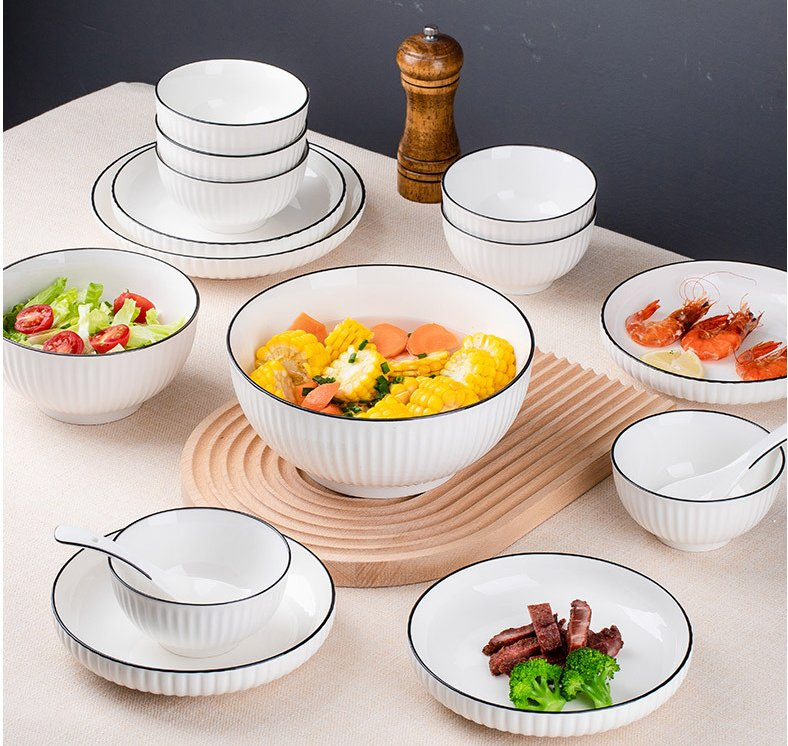 Hot Sales Minimalist Black-Lined Ceramic Tableware for Daily Use