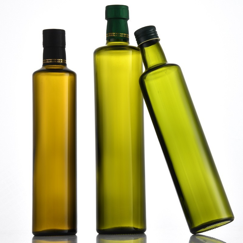 Glass Olive Oil Dispenser Empty Round Clear Oil and Vinegar Cruet Bottle with Pourers Seal Caps for Kitchen