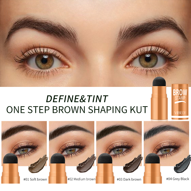 Makeup Waterproof Eyebrow Stamp Stencil Kit with Brush Enhance Eyebrow Powder