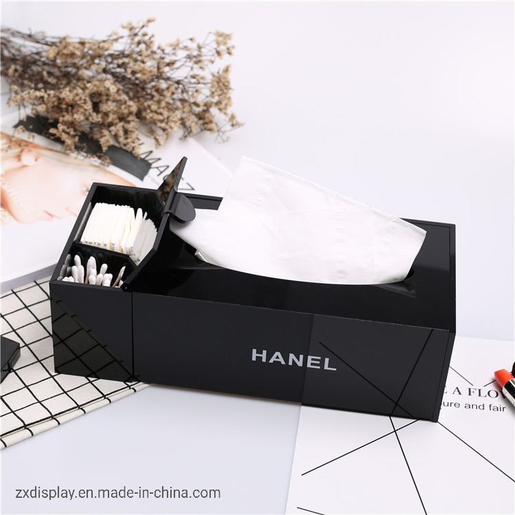 High Quality Acrylic Black Tissue Box Makeup Face Towel Storage Box