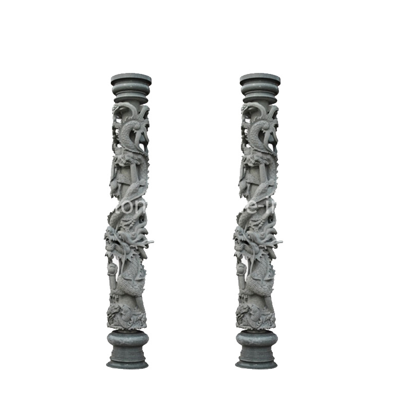 Hand Carved Large Chinese Style Marble Dragon Column Pillars Outdoor
