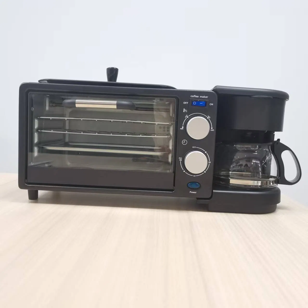 1150W Multifunction Electric Griddles with 9L Oven and 520ml Glass Pot Coffee Machine Breakfast Maker