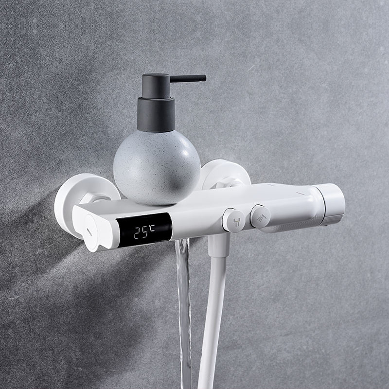 LED Digital White Shower Faucet Smart Thermostatic Bath Faucet Hot and Cold Shower System