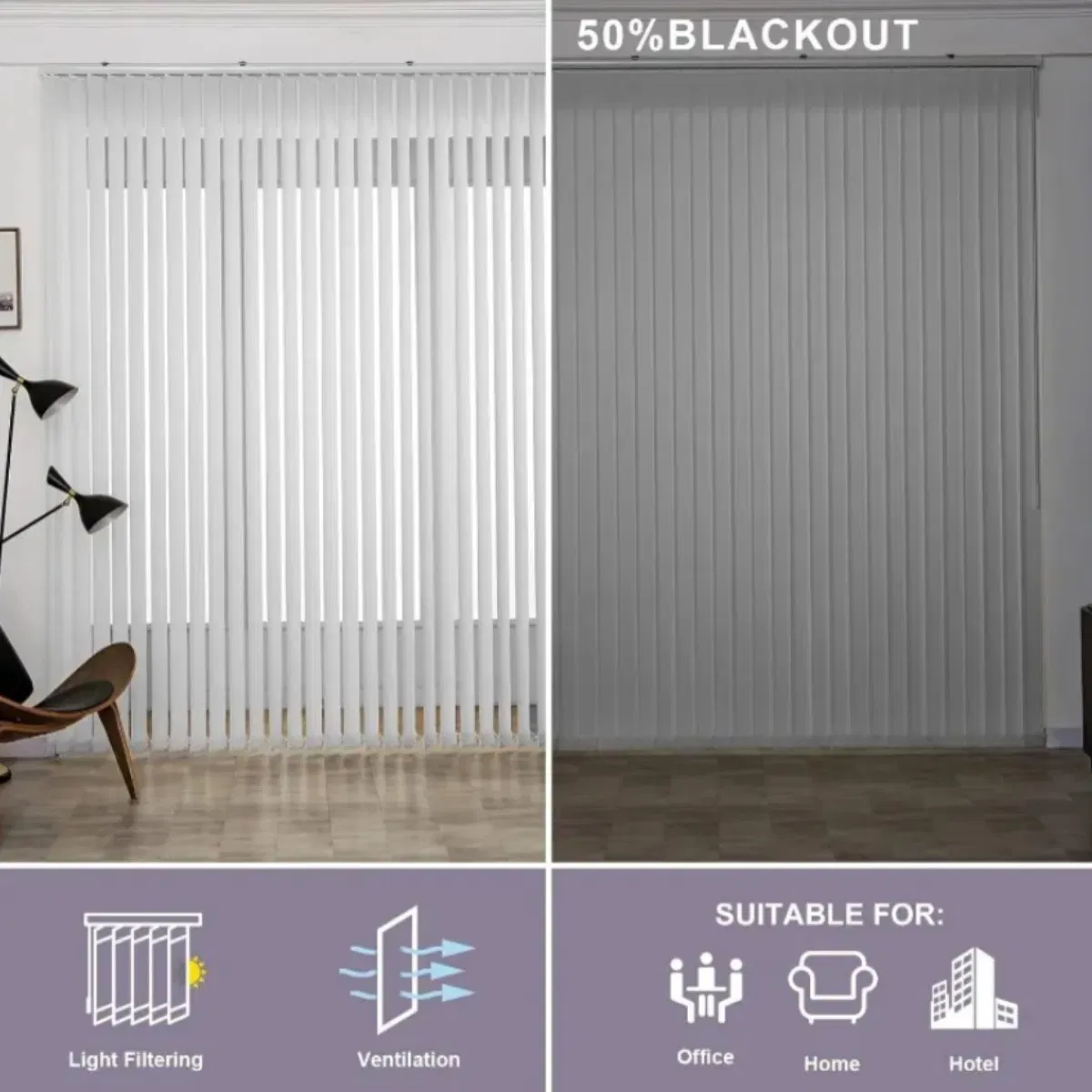 Newest Design Blackout Fabric Rotatable Slats Curtain Vertical Blind for Gallery